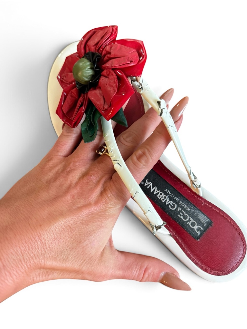 DOlCE & GABBANA  FLORAL-EMBELLISHED PATENT LEATHER SANDALS